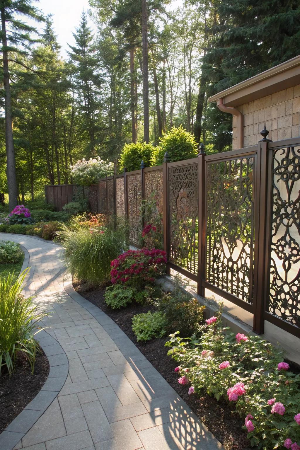 Decorative metal panels add elegance and artistic shadows.