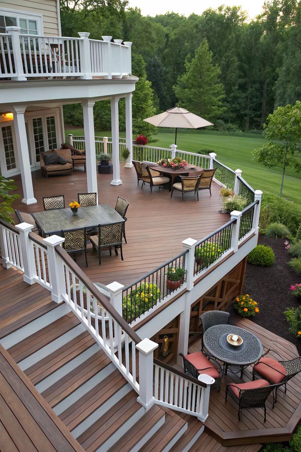 Multi-level decks offer dimension and versatility.