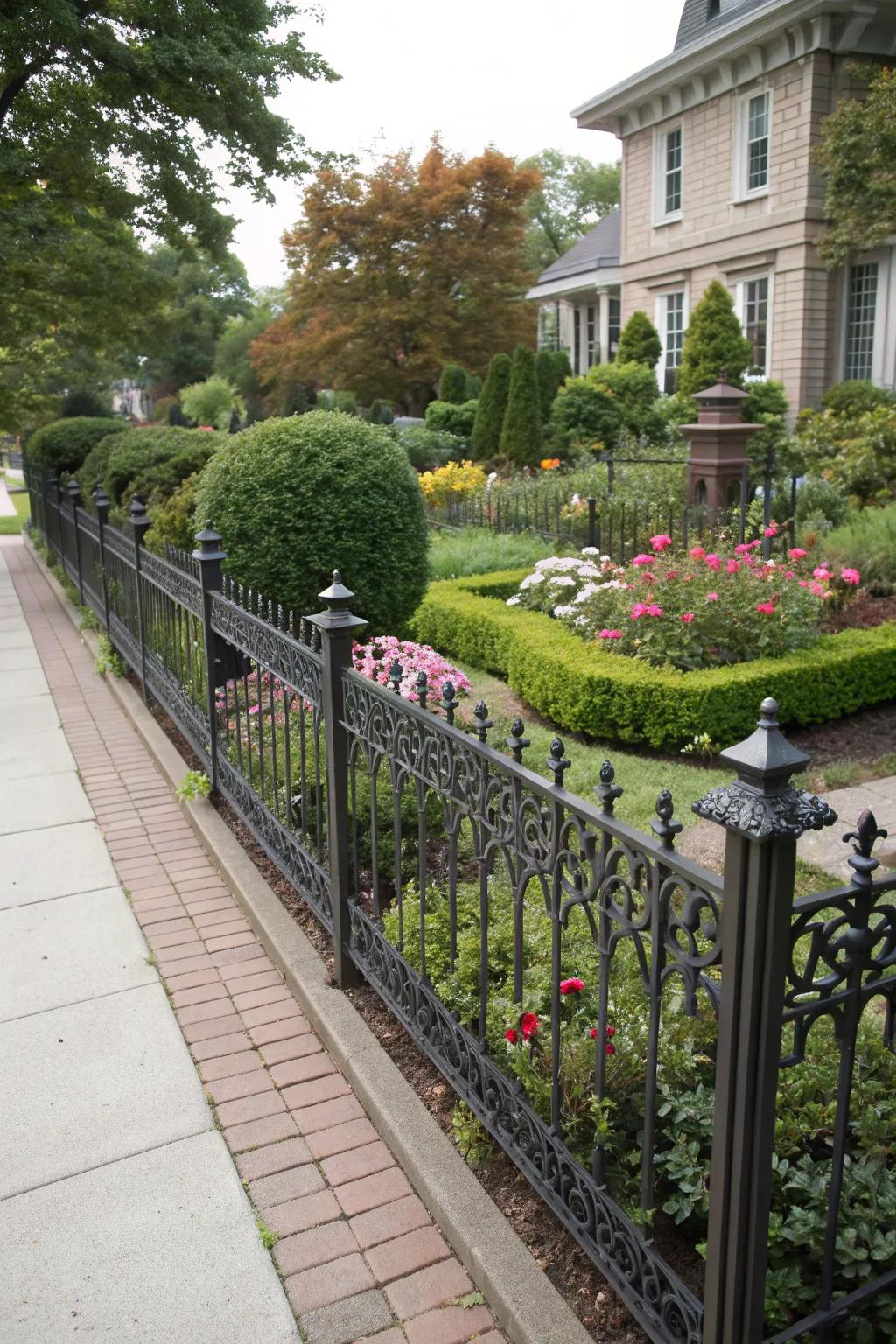 Ornamental iron fences offer both elegance and visibility.