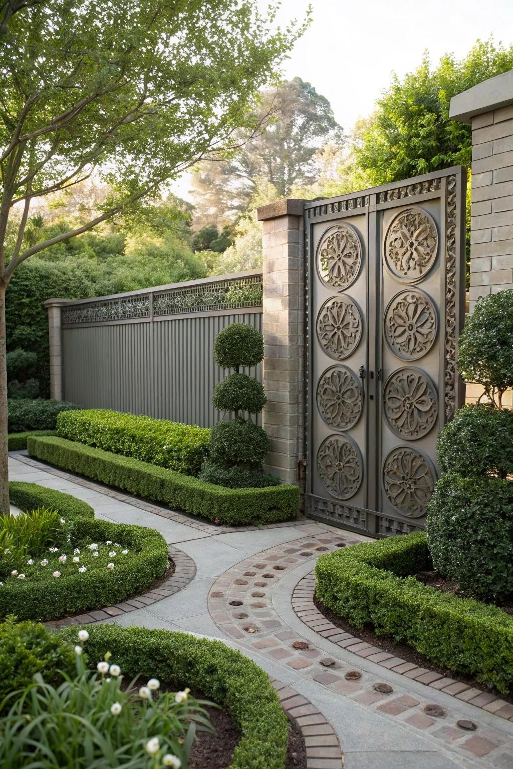 A beautifully patterned metal gate for an elegant touch.