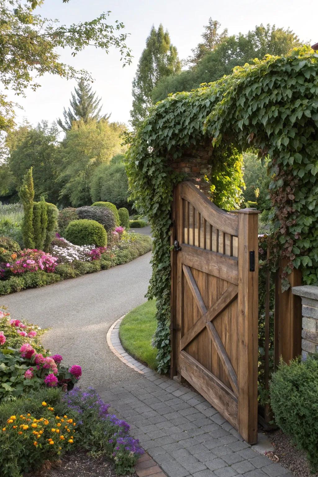 A living gate adorned with vibrant vines.