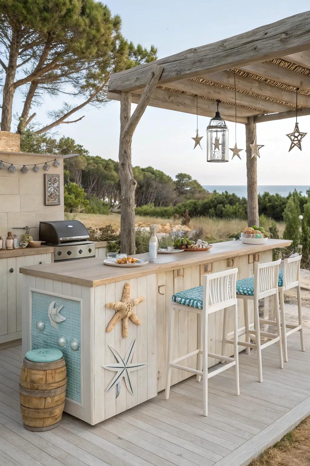 Bring the coast to your backyard with light colors and breezy accents.