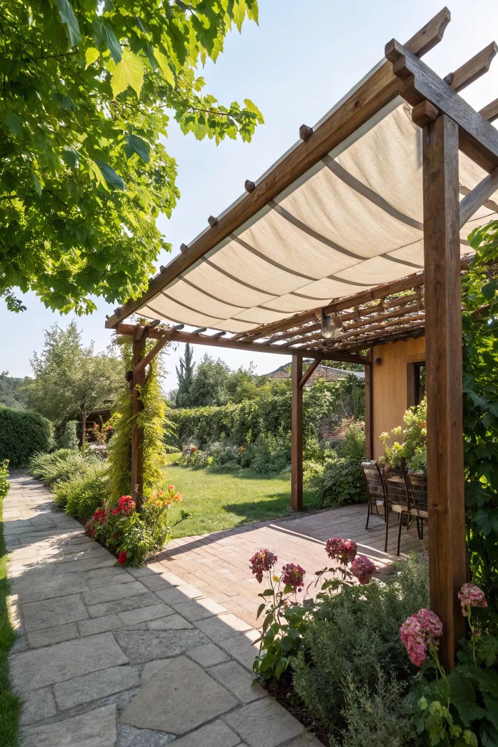 Enjoy sun or shade with a retractable canopy pergola.