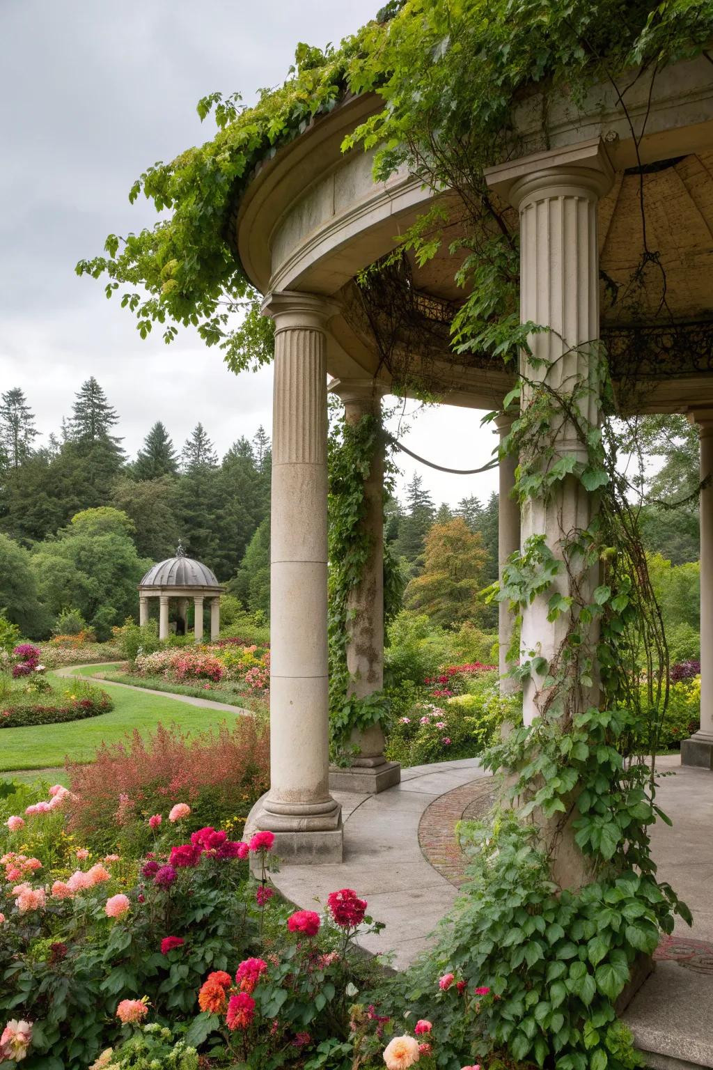 Blend your pavilion into the garden with climbing plants.