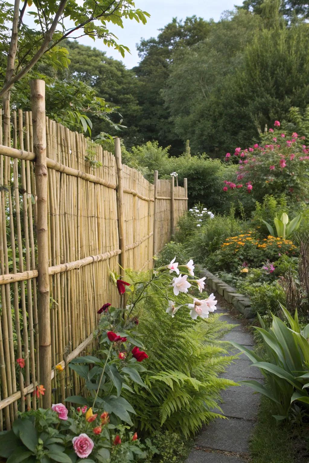 Natural bamboo fences blend seamlessly into garden settings.