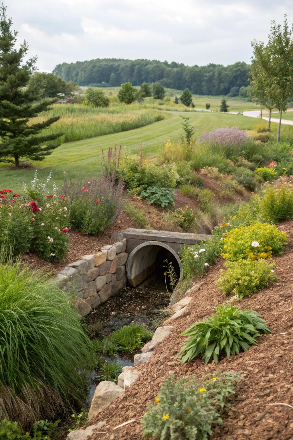 Mulch provides a clean and polished look around a culvert.