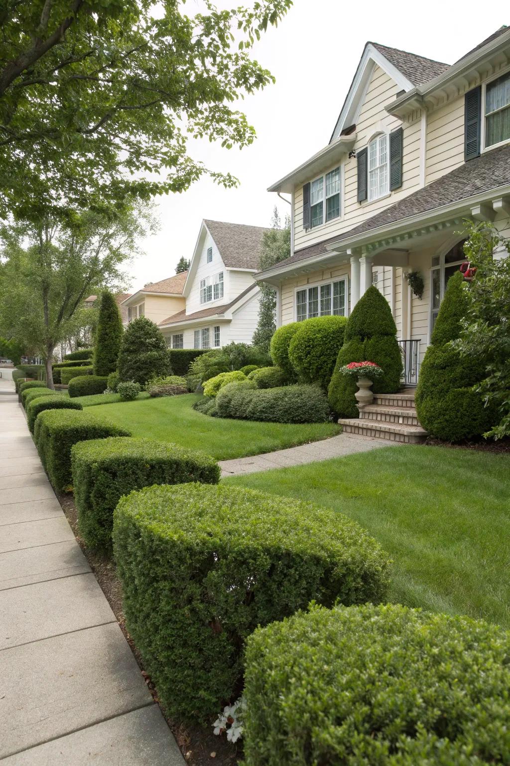 Trimmed shrubs provide a clean and structured appearance.