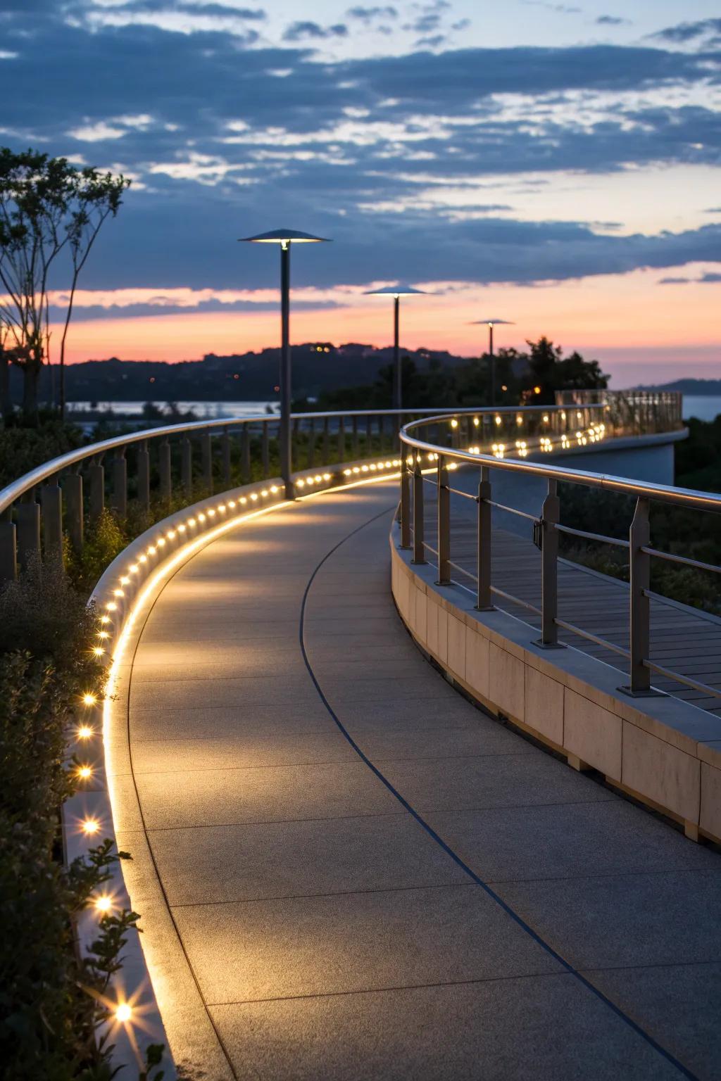 A magical, LED-lit curved pathway.