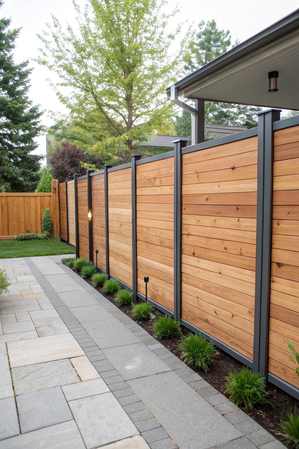Mixing materials can provide a bold fence design.