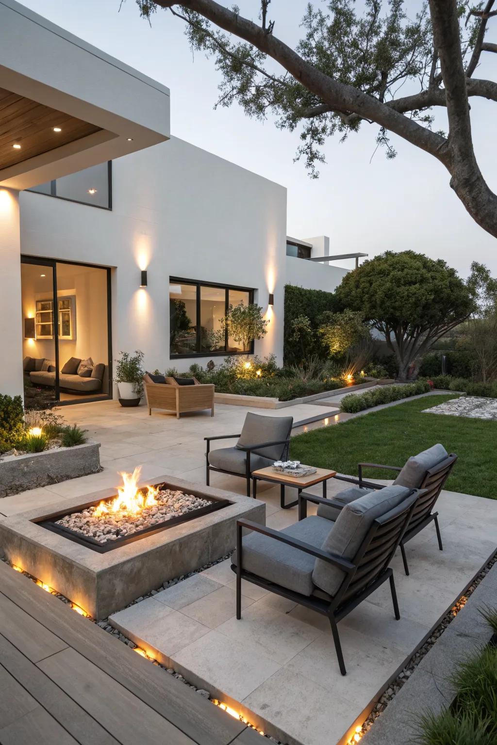 Modern fire pits blend seamlessly with contemporary outdoor designs.