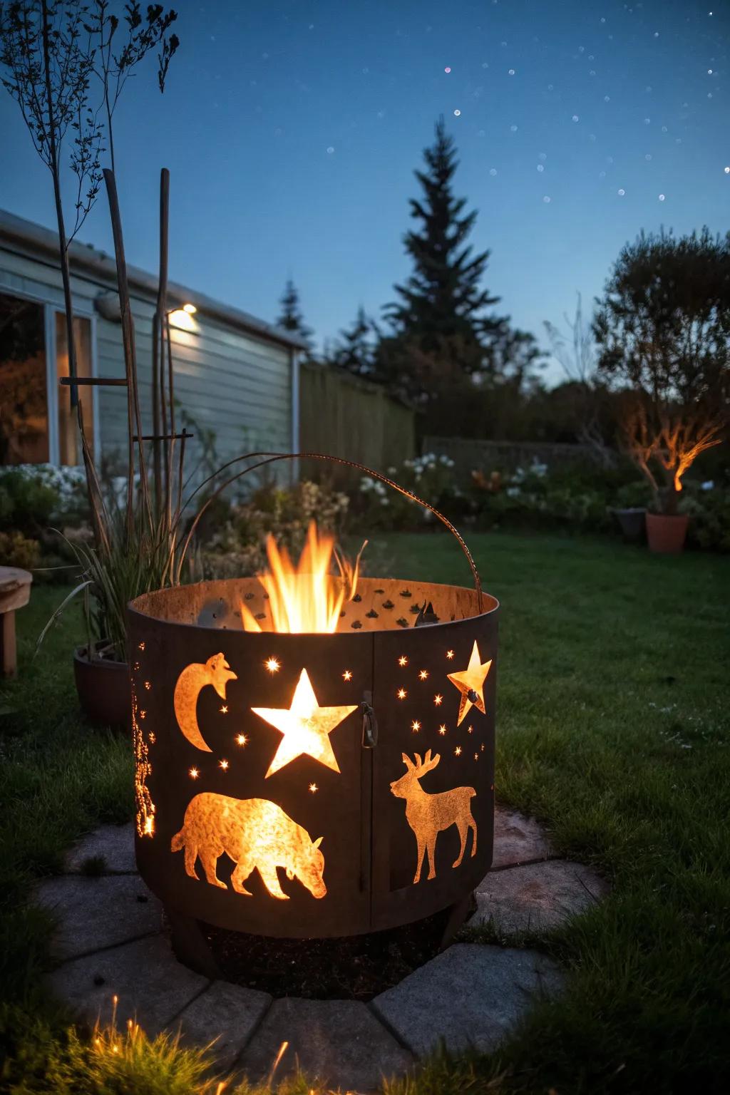 Creative cutouts add whimsical charm to your fire pit.