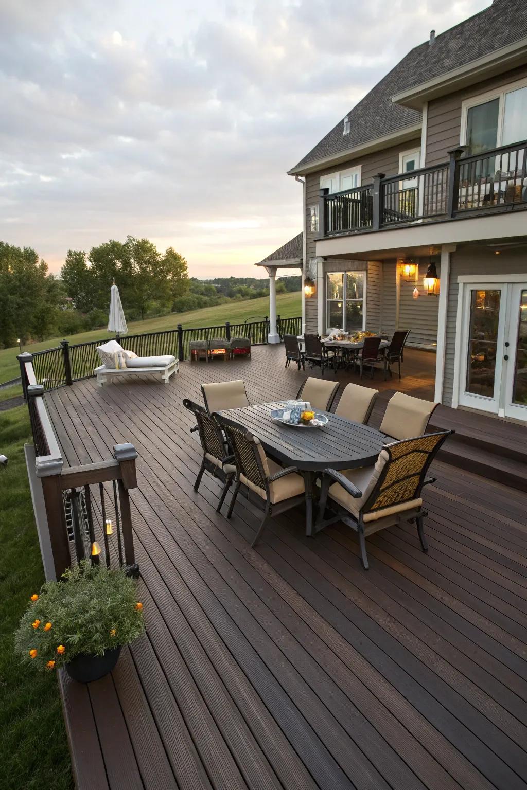 A versatile deck space perfect for dining and lounging.