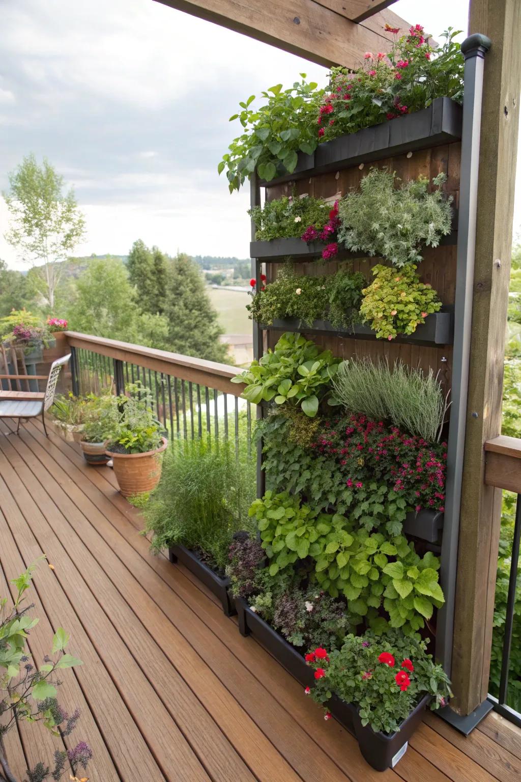 Vertical gardens maximize greenery on your deck.
