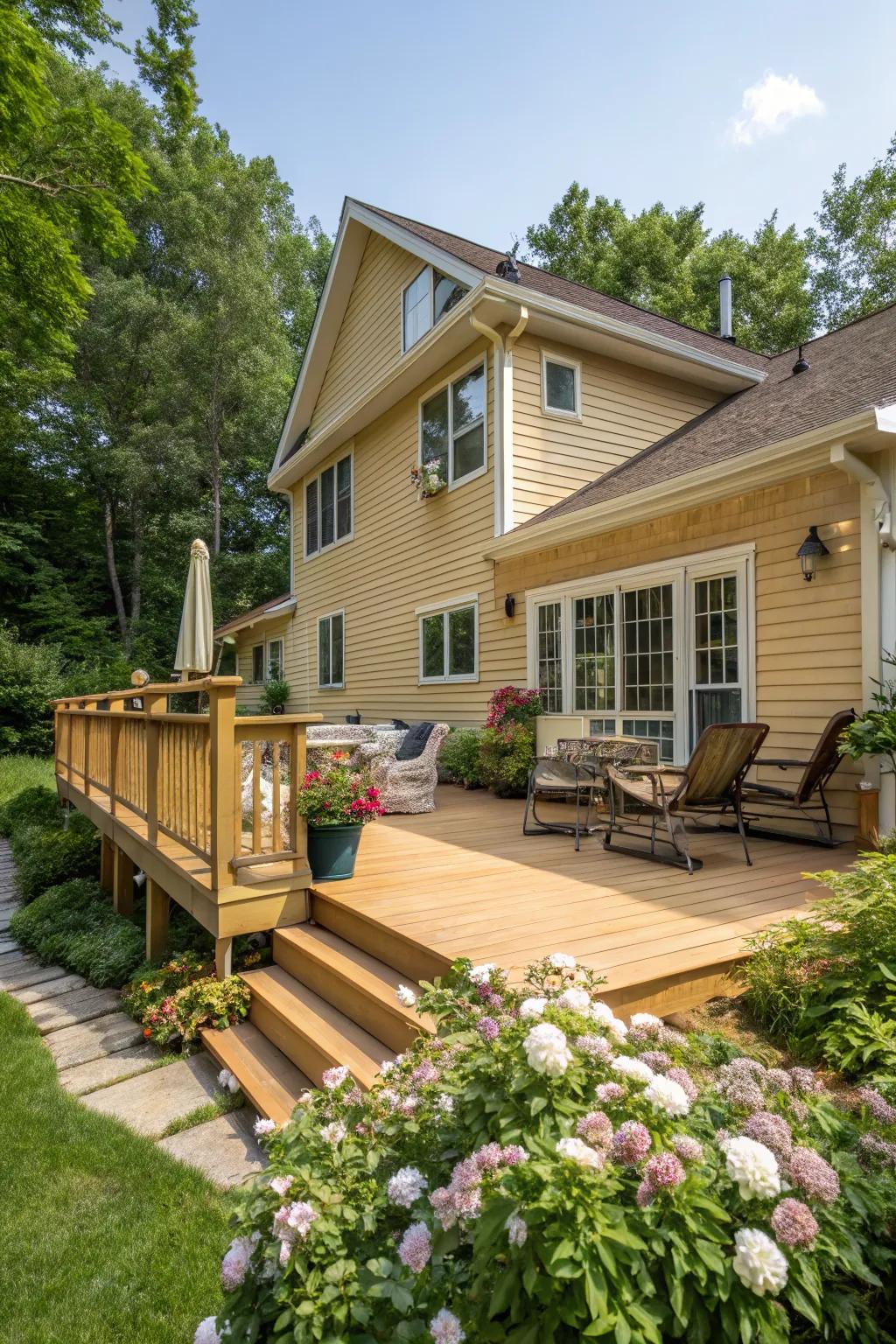 Honey-toned decks provide a cozy and inviting atmosphere.