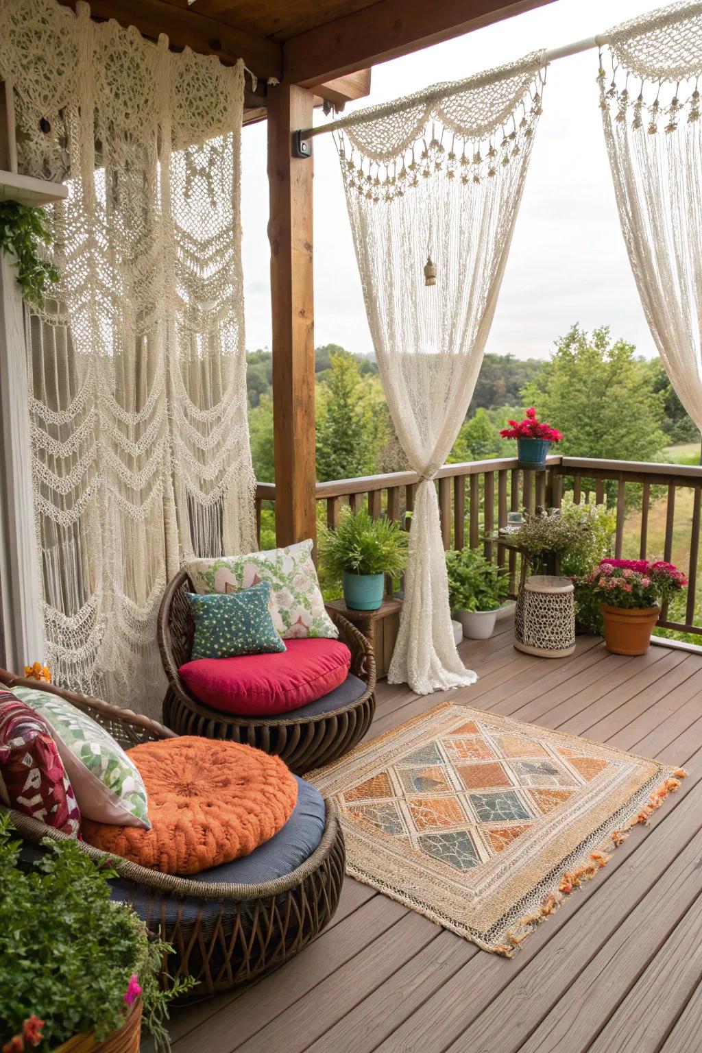 Indulge in boho vibes with macramé curtains.