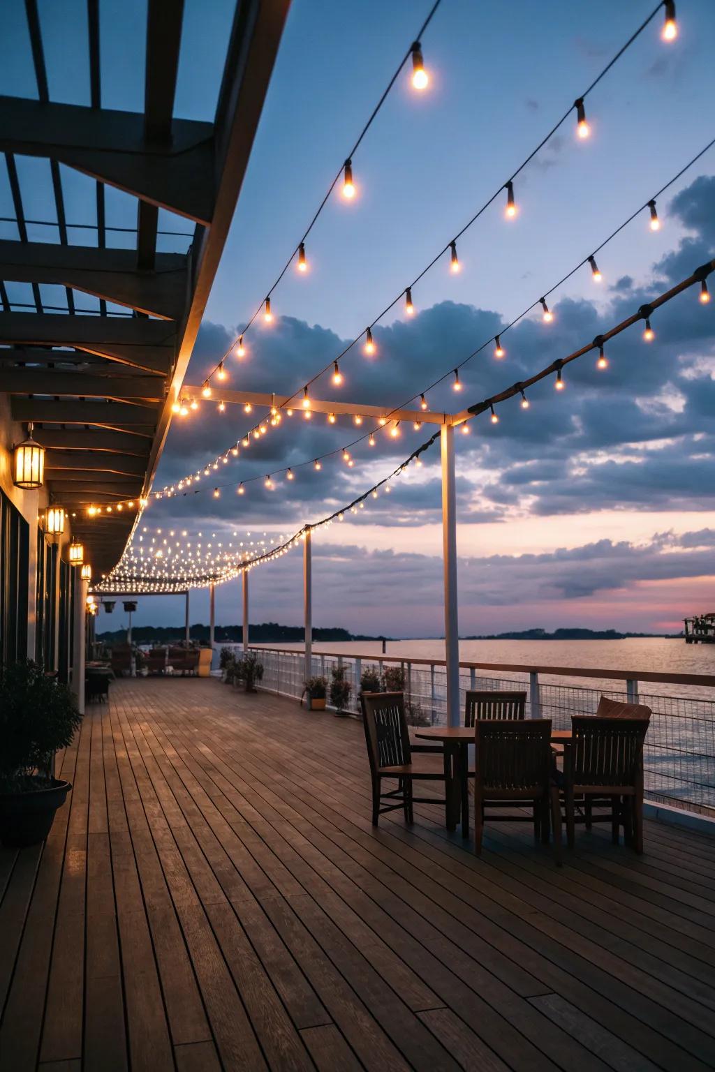 String lights bring a touch of magic to evening gatherings.