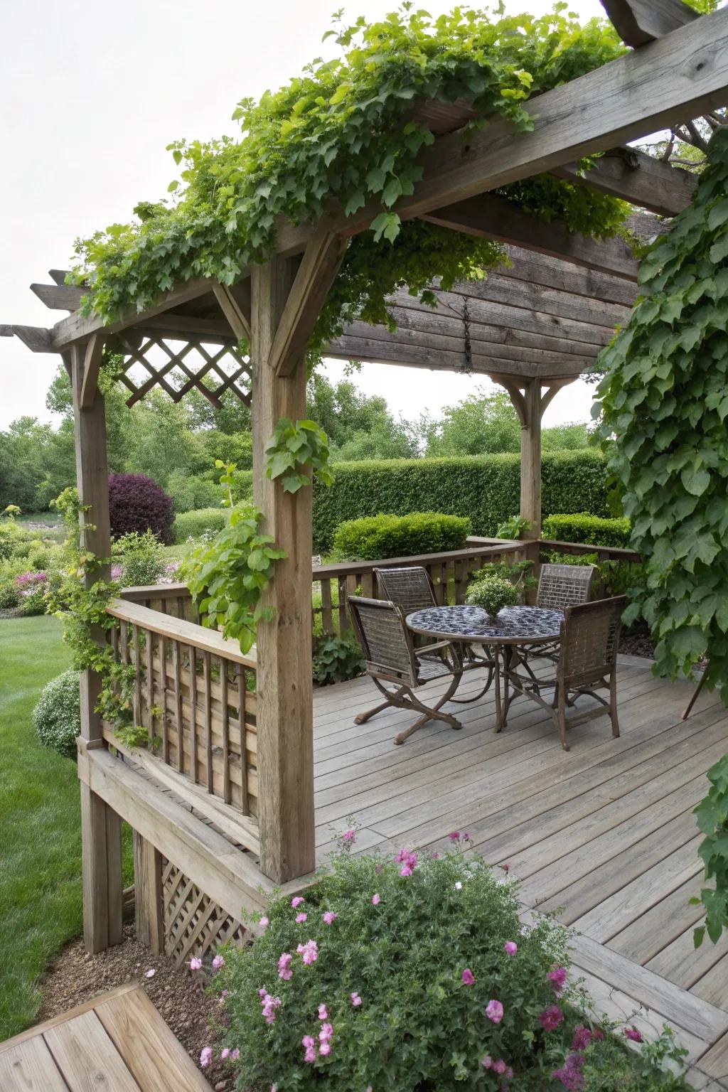 A pergola adds both privacy and style to a side deck.