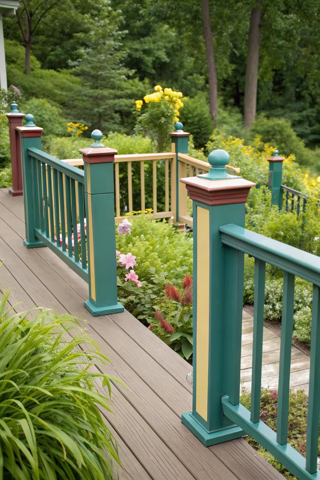 Color-coordinated posts and railings bring harmony to this beautiful outdoor deck.