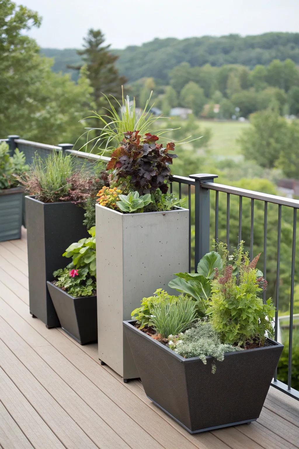 Freestanding planters provide versatility and style.