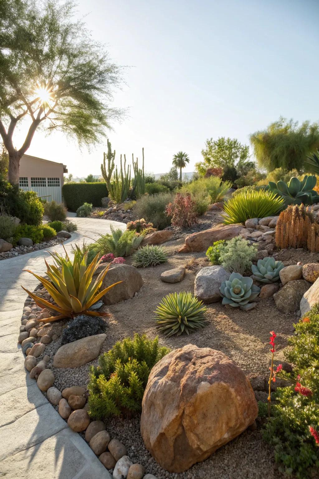 Decomposed granite complements drought-tolerant xeriscape gardens beautifully.