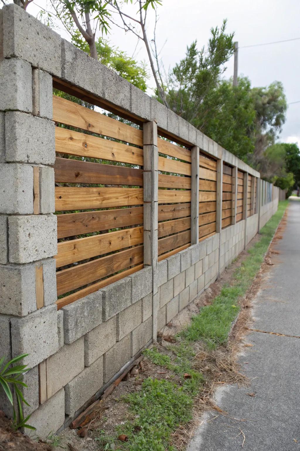 Blend materials for a modern and warm fence design.