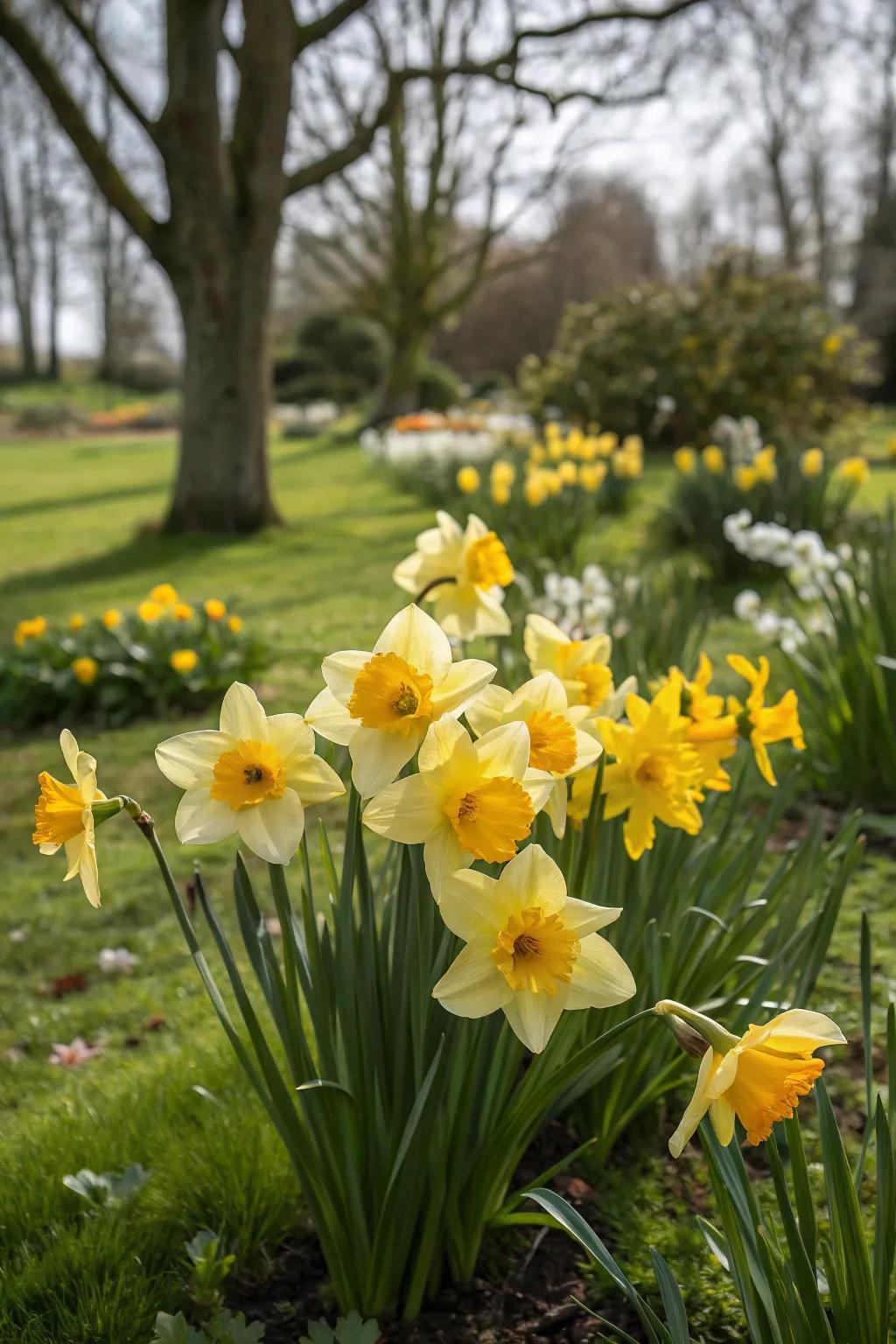 Sunny daffodils brighten up the garden while remaining untouched by deer.