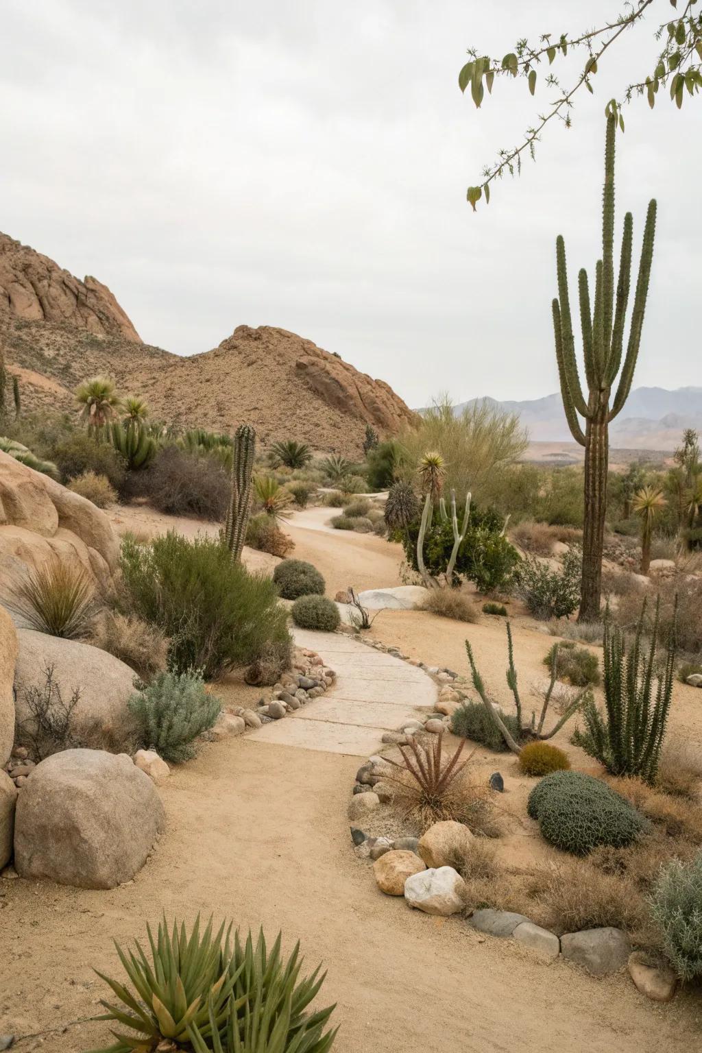 Natural elements create a harmonious desert scape.
