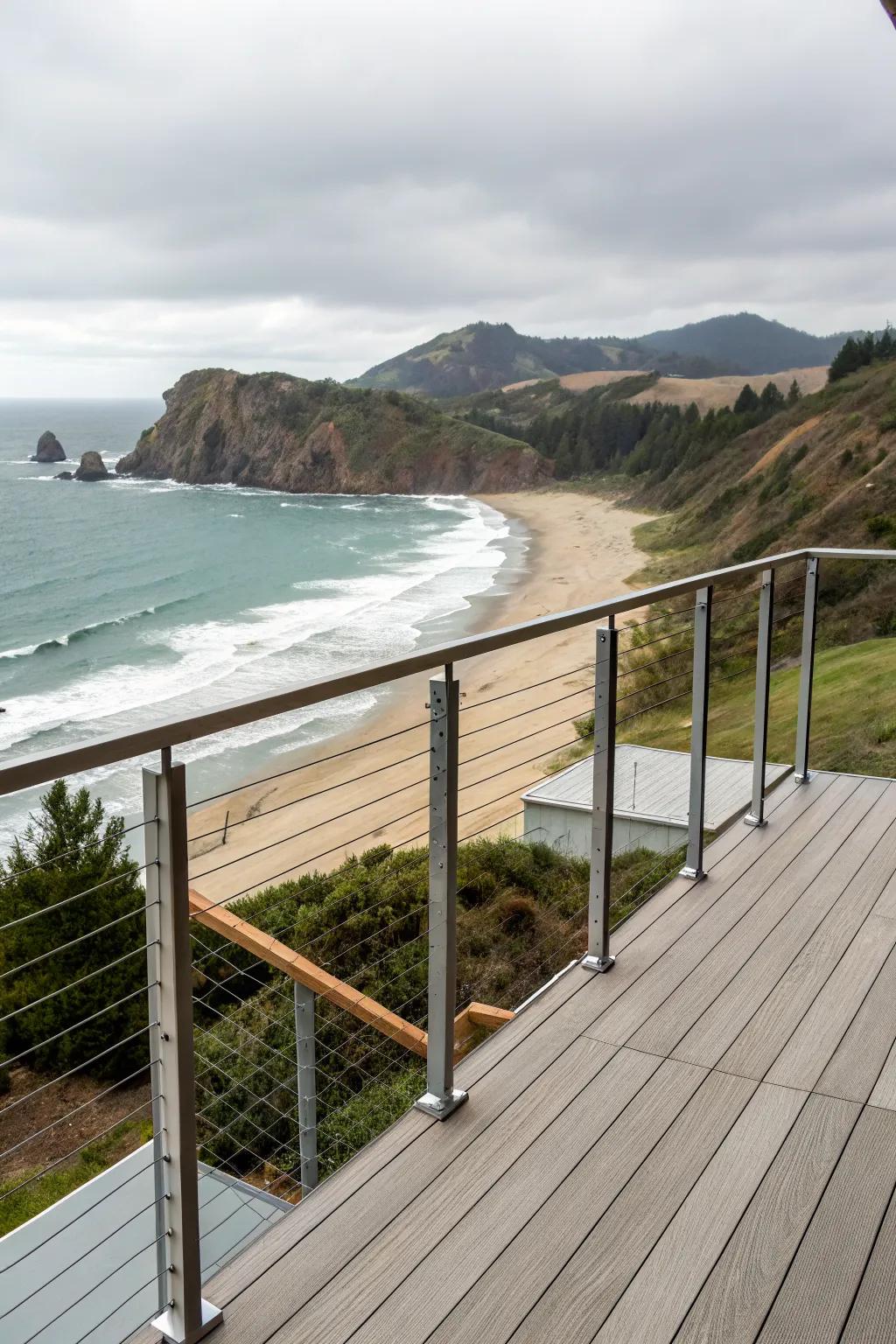 Cable railings provide a minimalist and unobstructed view.