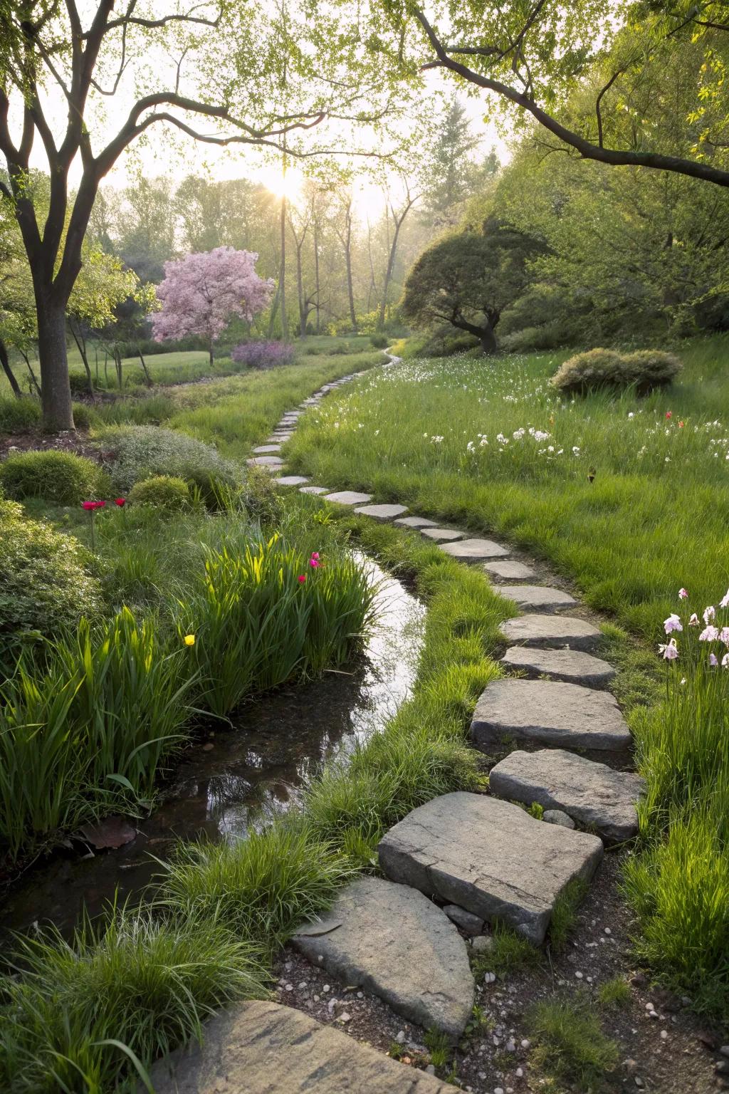 Stepping stones provide a practical and beautiful crossing.