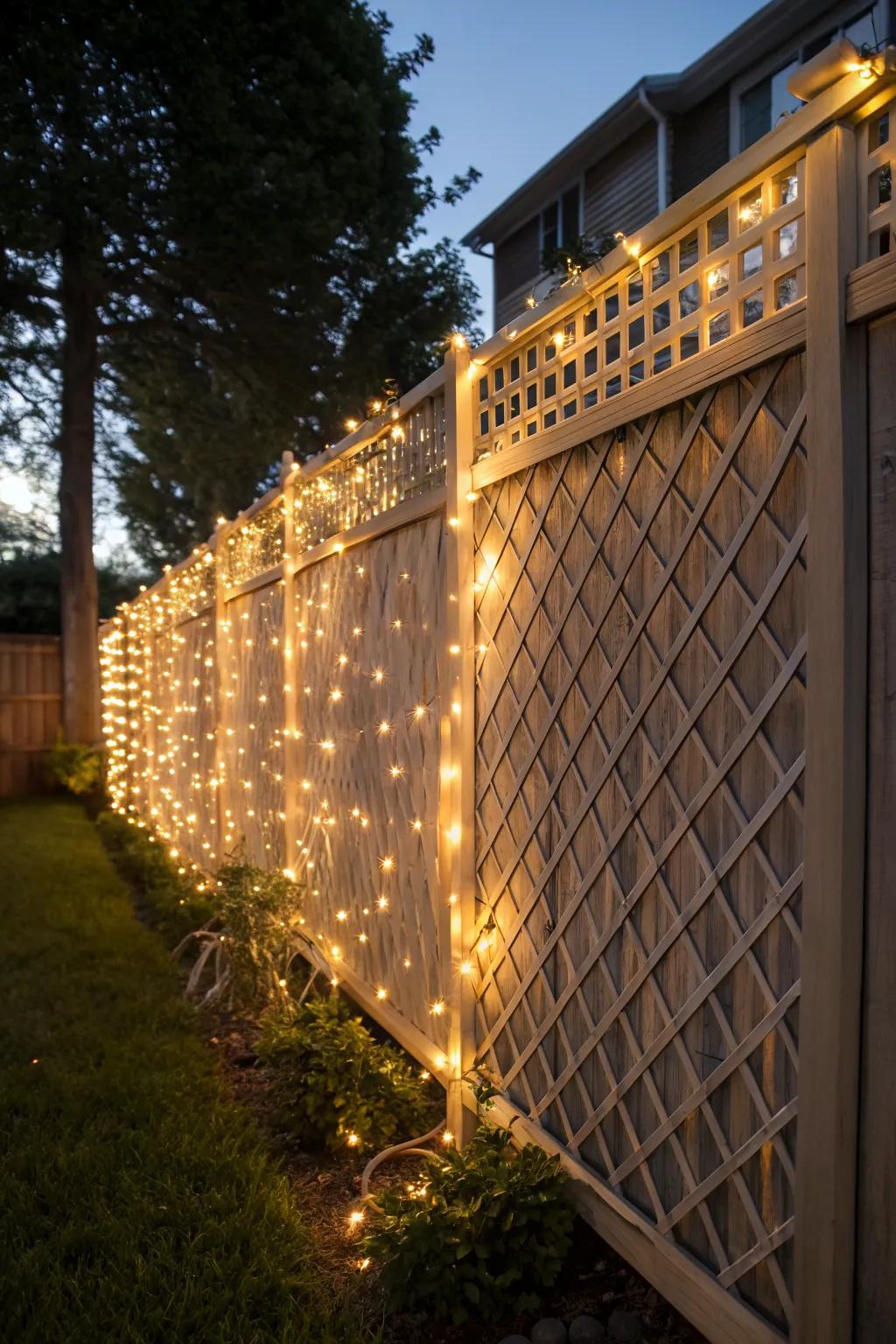 Fairy lights add enchanting illumination to any lattice setup.