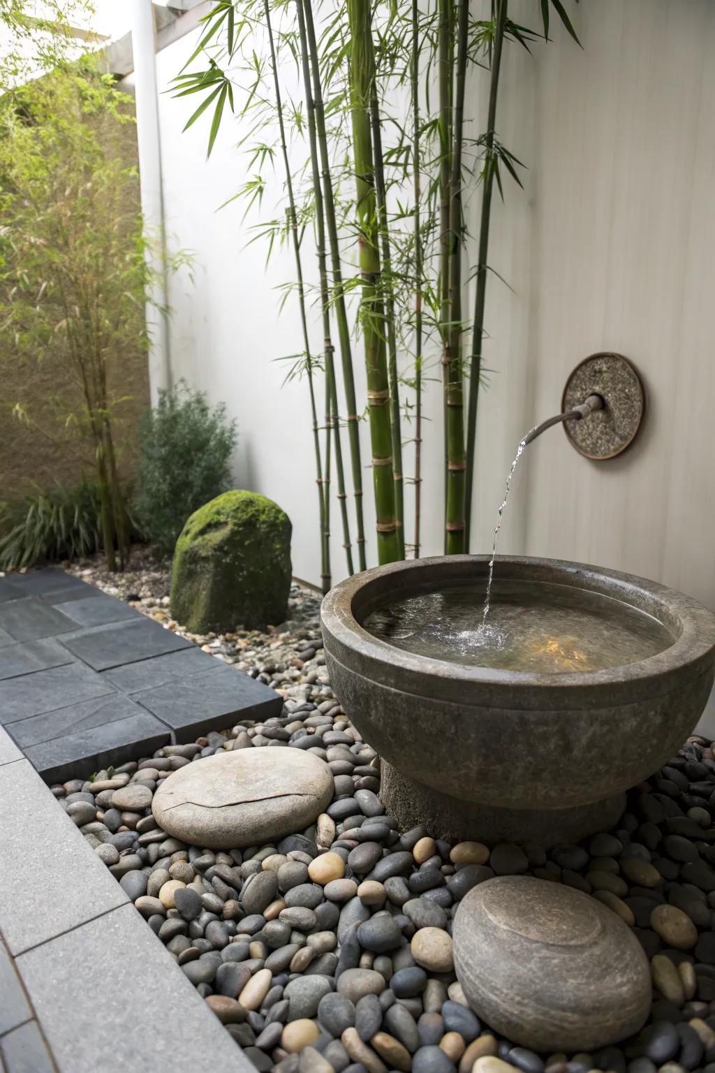 Create serenity with a natural stone basin fountain.