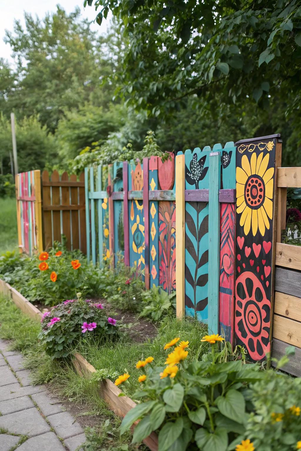 Add artistic flair with a painted pallet fence.