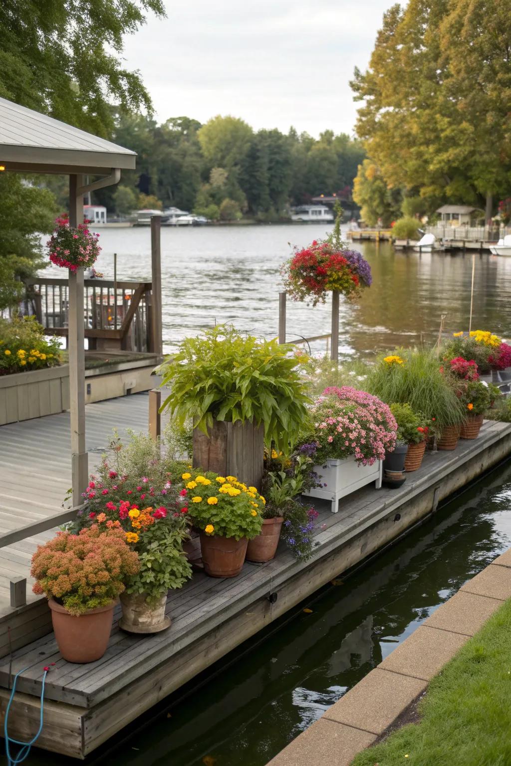 Add vibrancy to your dock with lush greenery and flowers.
