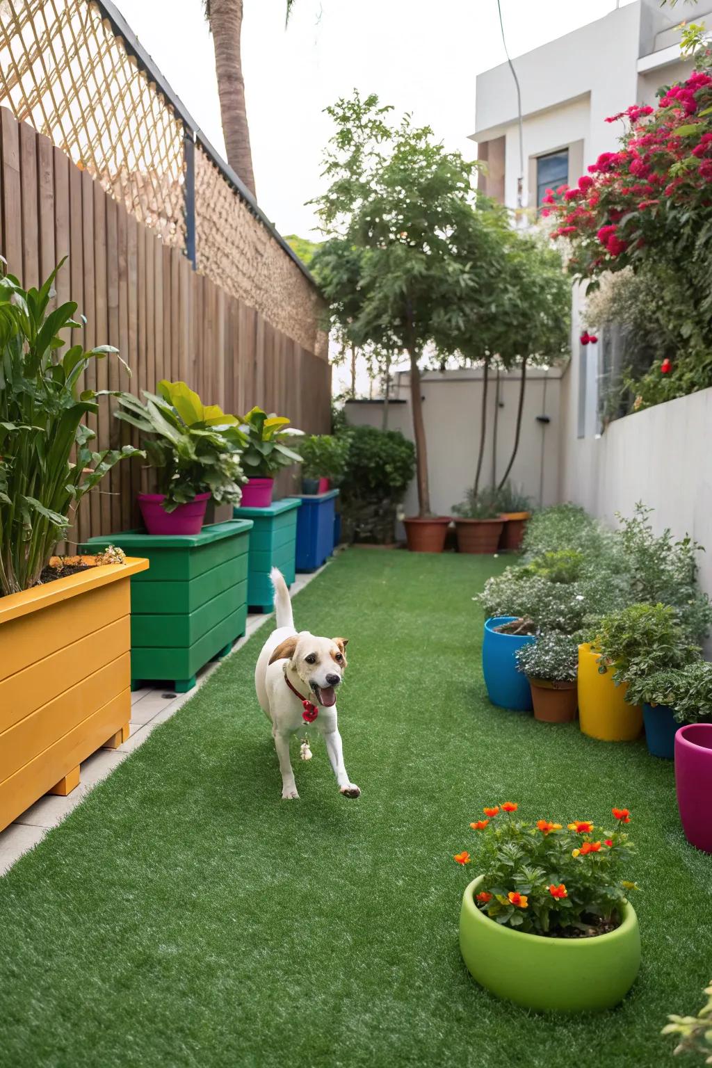 Synthetic turf provides a green oasis without the upkeep.