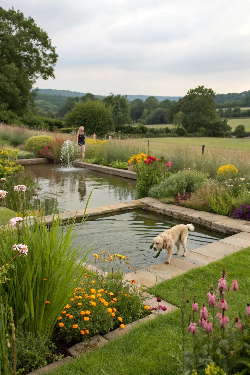 Garden water feature for dogs to cool off