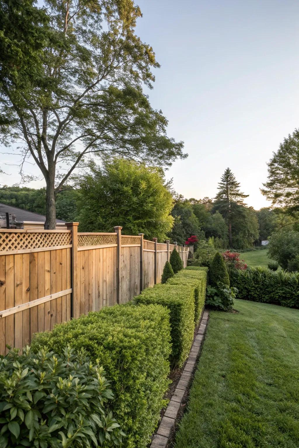 Hedges provide natural privacy and blend beautifully with fences.