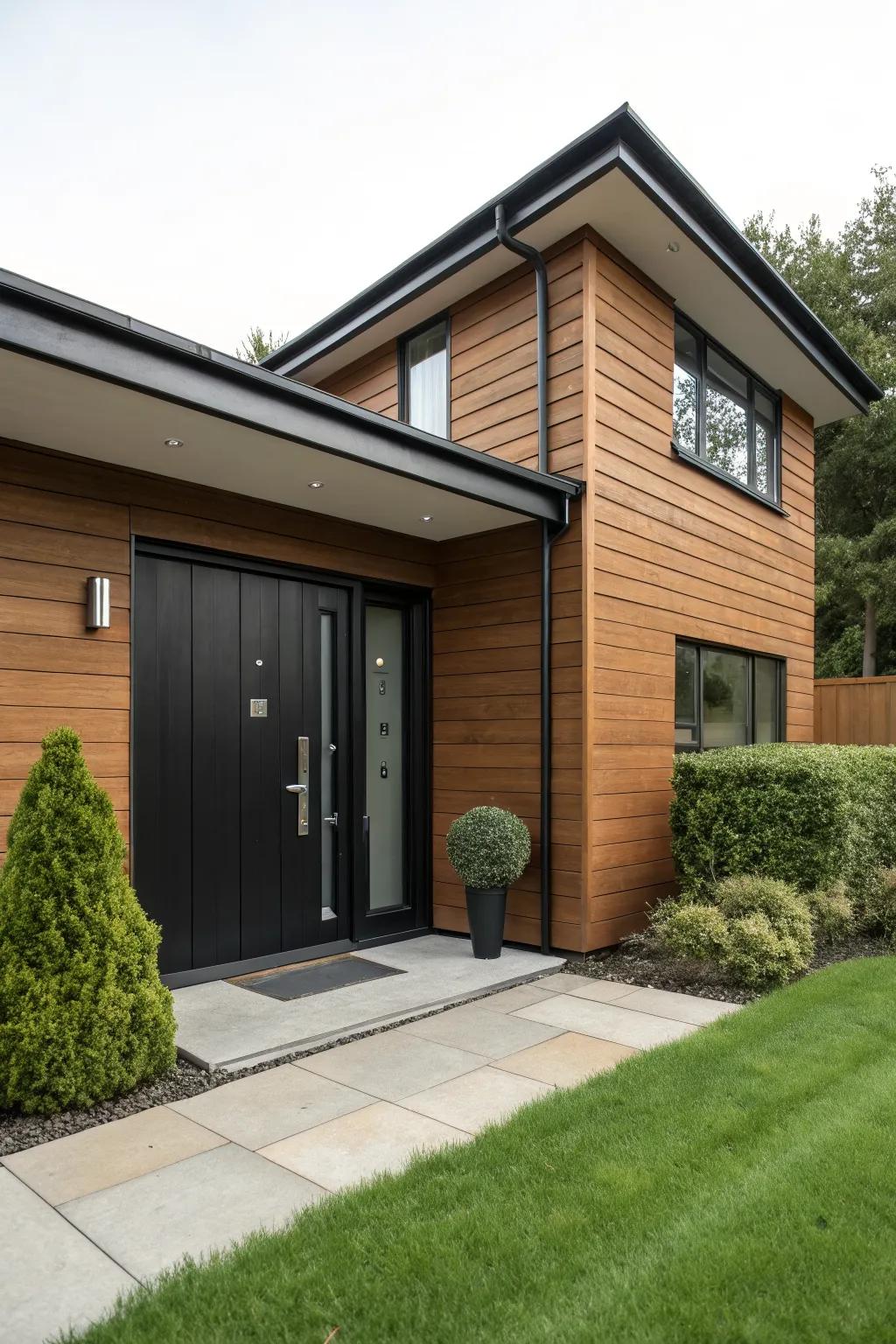 Black doors offer a modern, elegant contrast to brown homes.