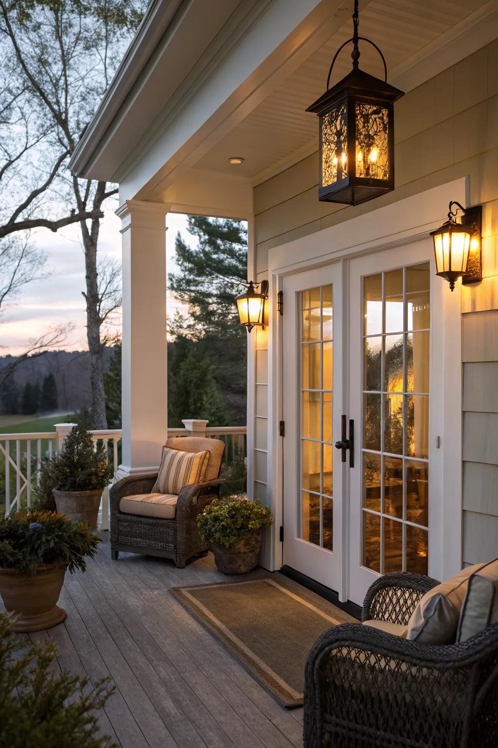 Lanterns provide a warm and inviting glow.