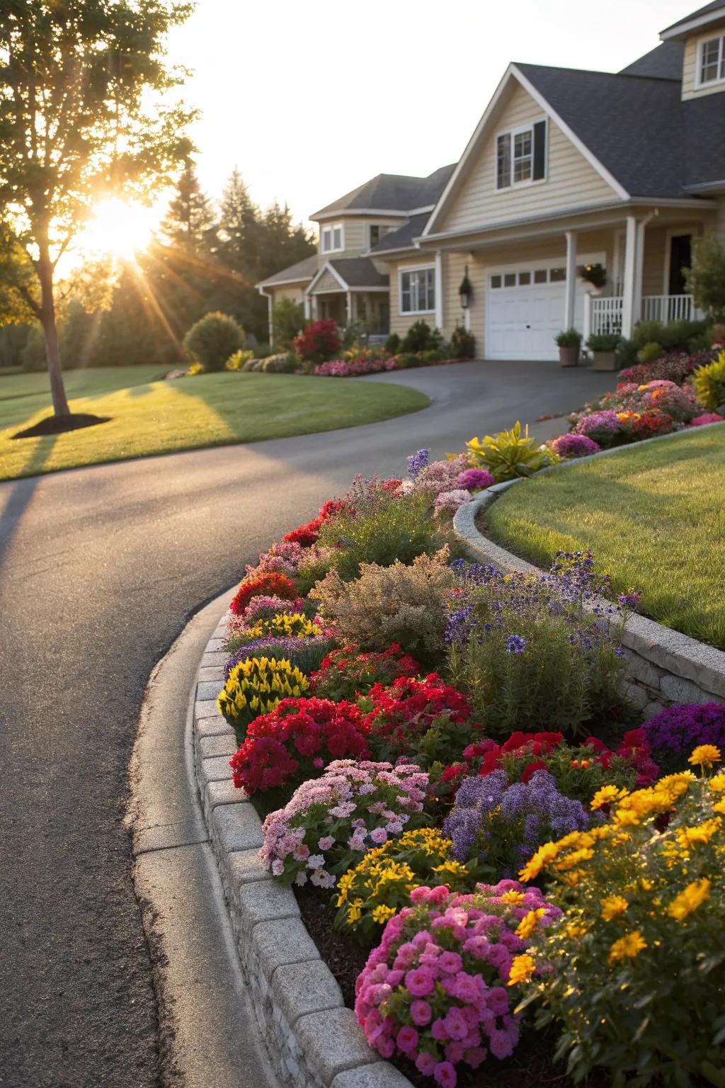 Flowers bring color and life to your driveway borders.