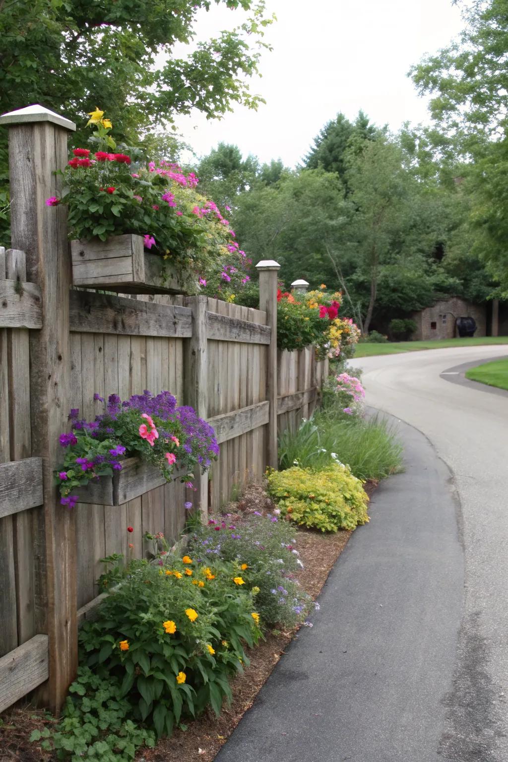A garden-integrated fence creates a vibrant, living wall.