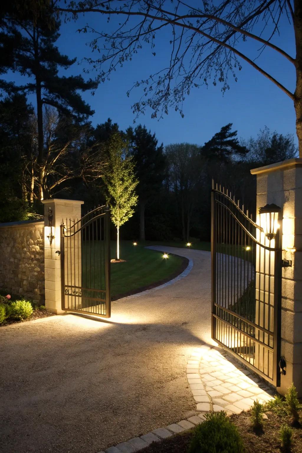 Gate lighting enhances both style and security.