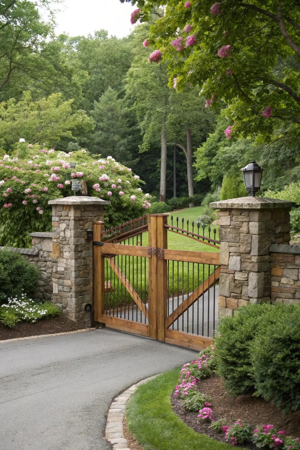 A stunning mix of wood and metal for a unique gate design.