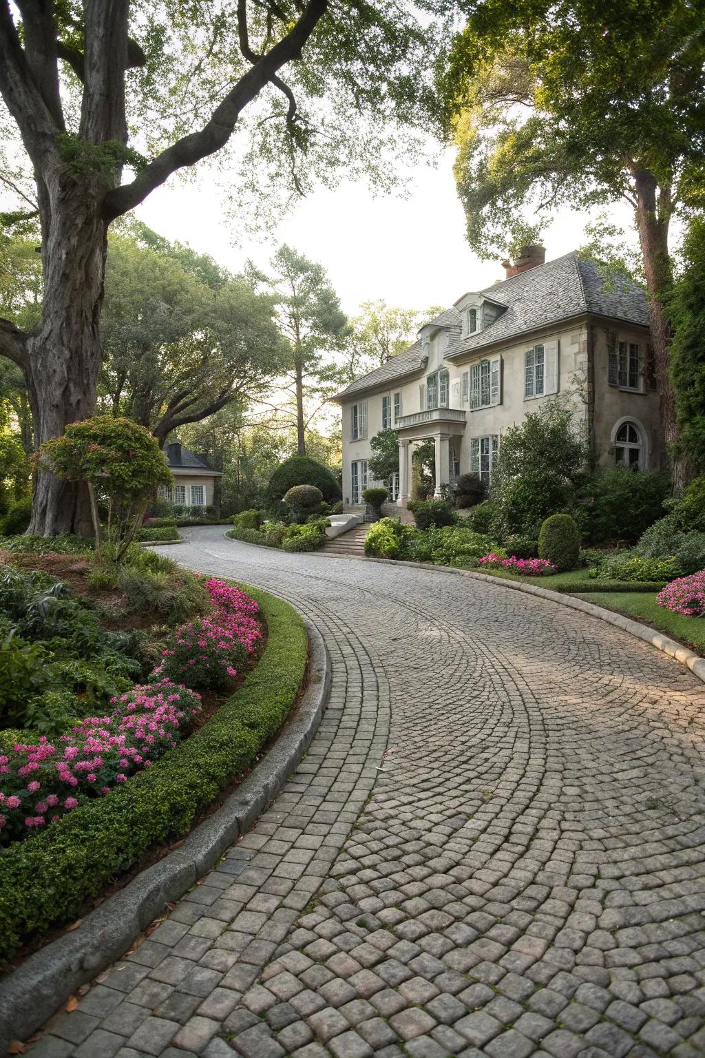 Cobblestone driveways add a touch of old-world elegance to historic homes.