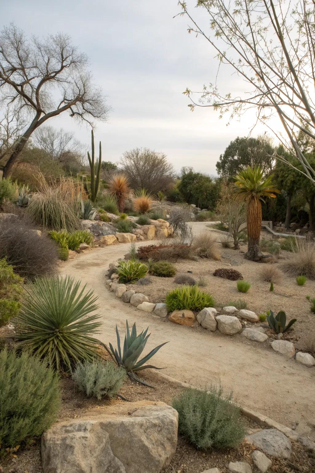 A naturalistic arrangement in a dry garden setting.