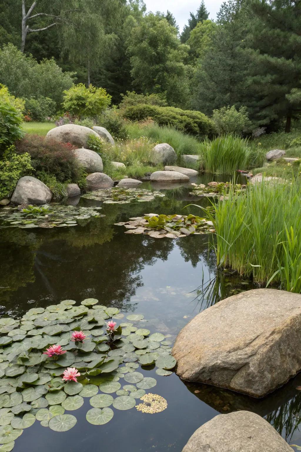 Egg rocks elevate the beauty of water features.