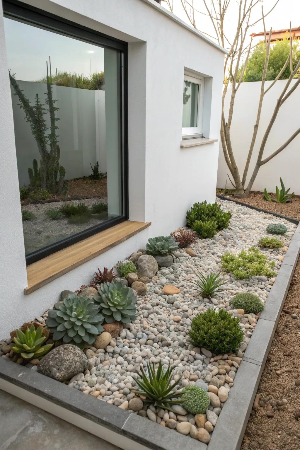 Decorative gravel offers a clean, low-maintenance solution for egress windows.