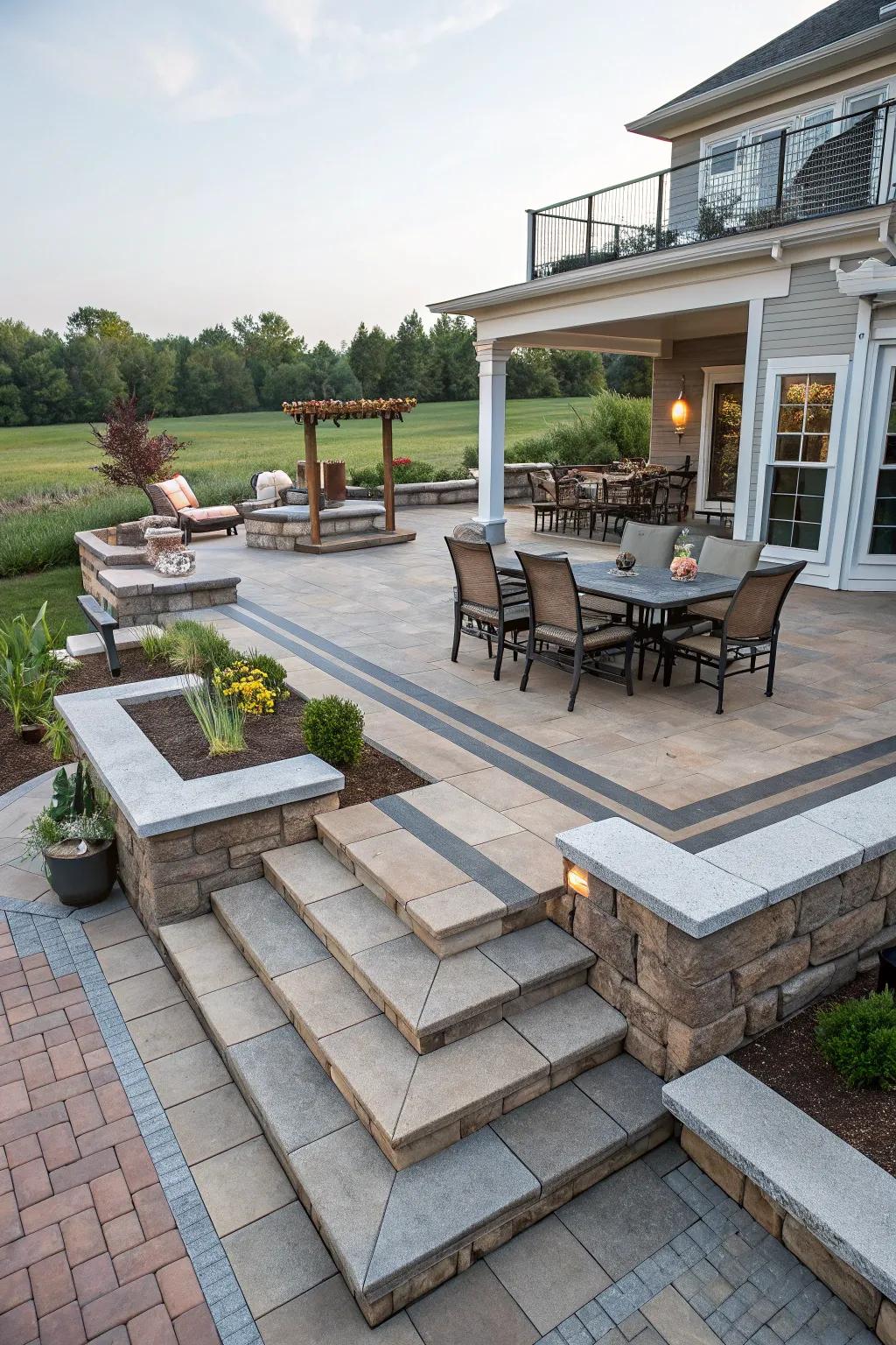 Multi-level designs add depth and functionality to your patio.