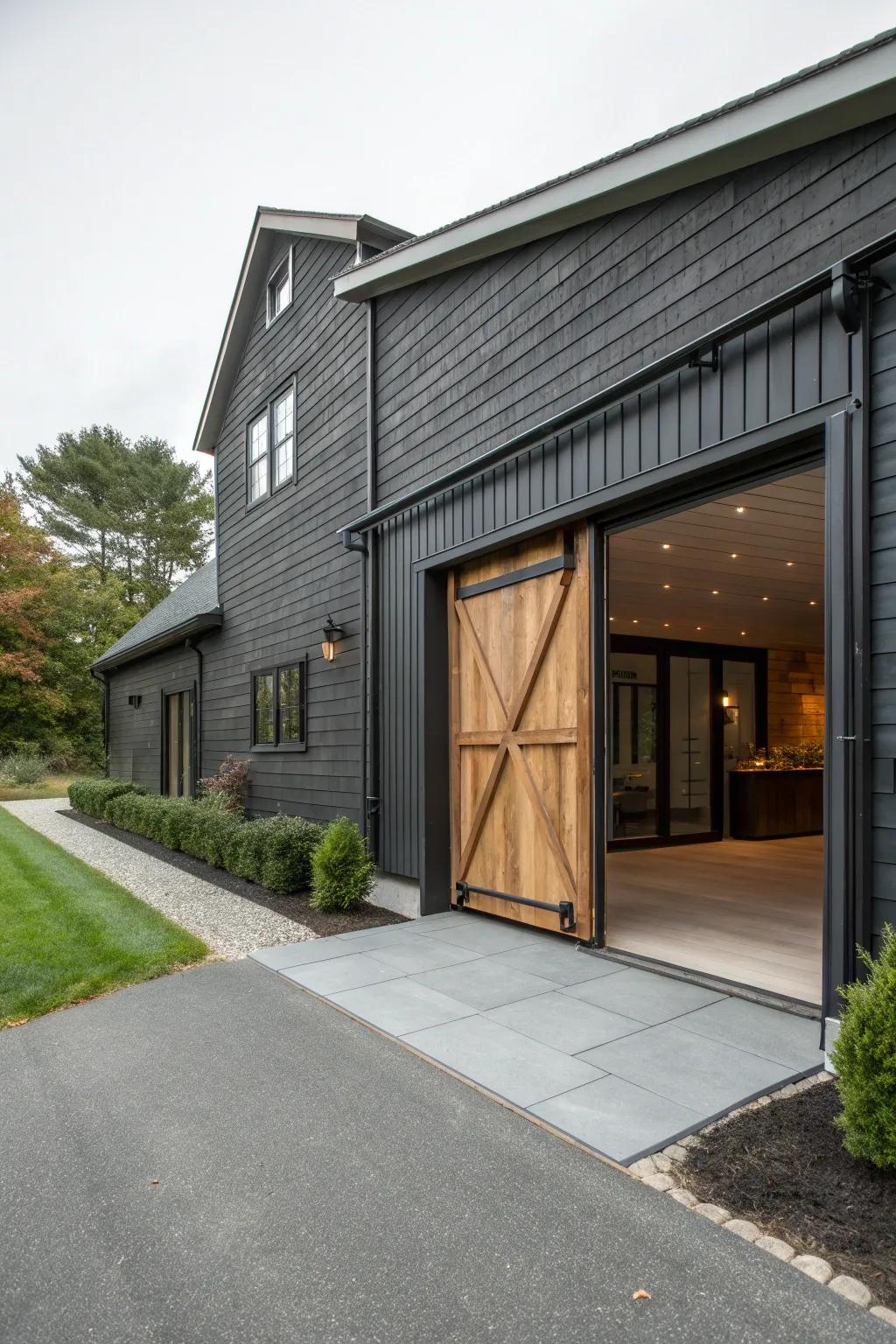 Functional barn door elevating garage design