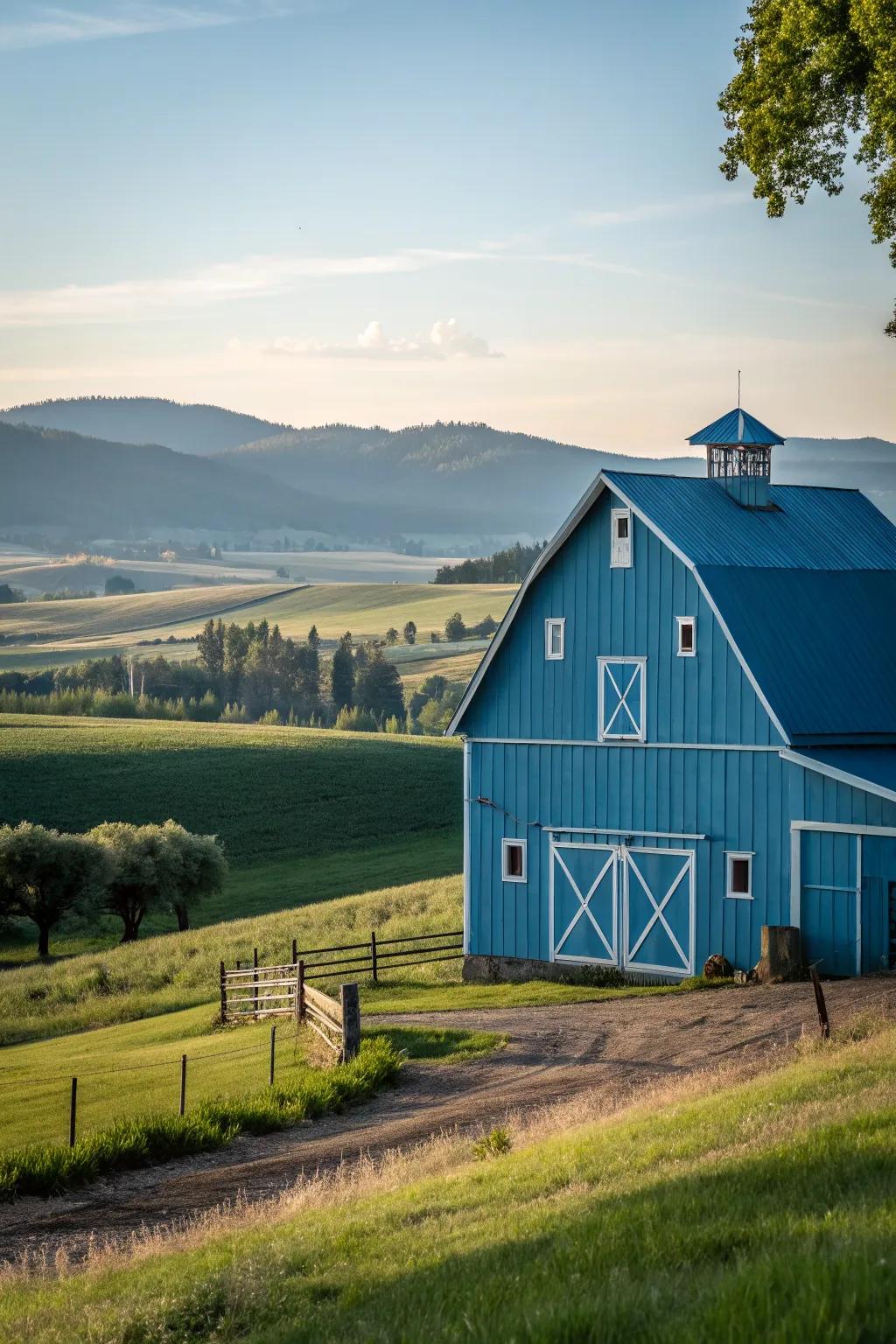 A splash of the unexpected: blue barn siding.