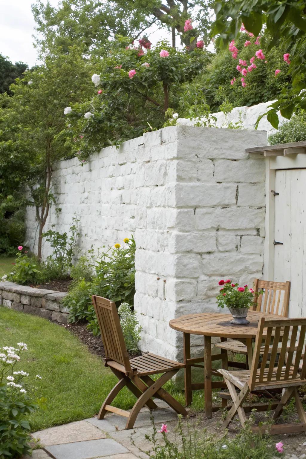 A whitewashed finish offers a rustic charm perfect for cozy gardens.